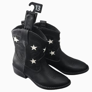 Kids Black Cowboy Boots with Star Design
